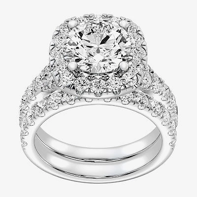 Signature By Modern Bride Womens 5 CT. T.W. Lab Grown White Diamond 14K Gold Side Stone Halo Bridal Set