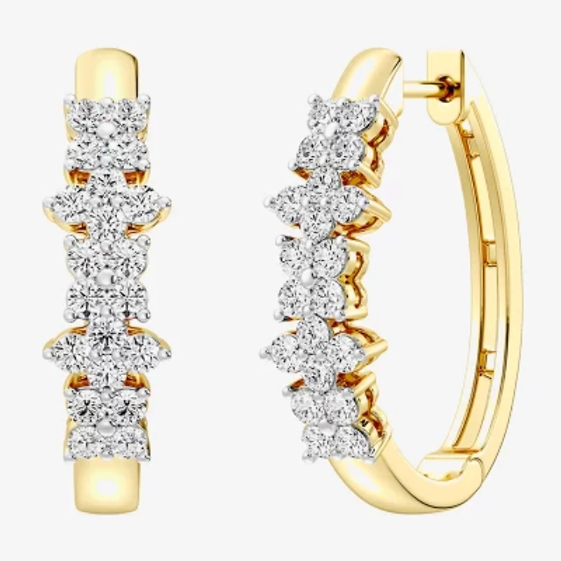 (F, Si1-Si2) Womens 1 CT. T.W. Lab Grown White Diamond 14K Gold Over Silver 23.3mm Round Hoop Earrings