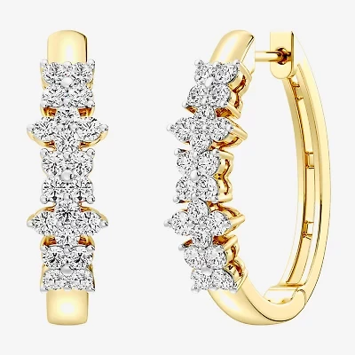 (F, Si1-Si2) Womens 1 CT. T.W. Lab Grown White Diamond 14K Gold Over Silver 23.3mm Round Hoop Earrings