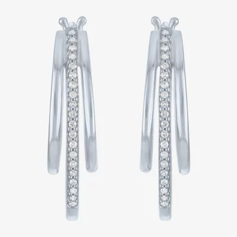 1/10 CT. T.W. Sterling Silver or 14K Gold Over Diamond Multi Hoop Earrings