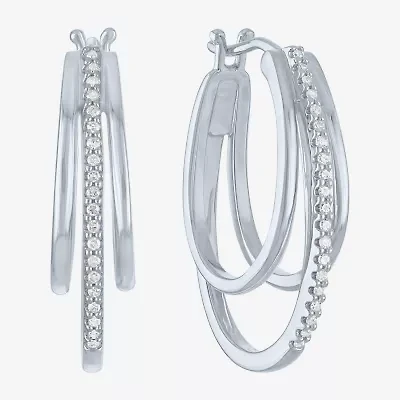 1/10 CT. T.W. Sterling Silver or 14K Gold Over Diamond Multi Hoop Earrings