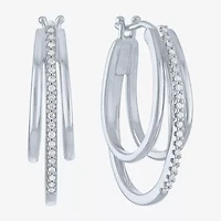 1/10 CT. T.W. Sterling Silver or 14K Gold Over Diamond Multi Hoop Earrings