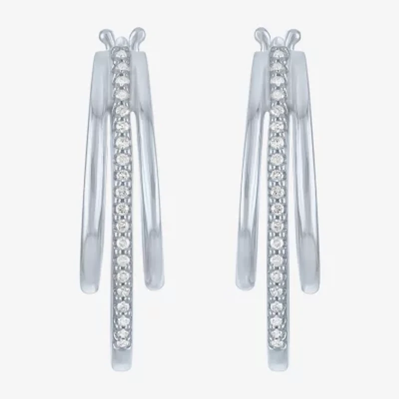 (G-H,Si2-I1) Womens 1/10 CT. T.W. Lab Grown White Diamond Sterling Silver 23.2mm Round Hoop Earrings