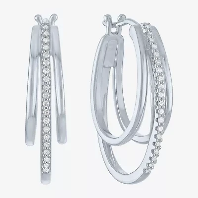 (G-H,Si2-I1) Womens 1/10 CT. T.W. Lab Grown White Diamond Sterling Silver 23.2mm Round Hoop Earrings