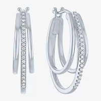 (G-H,Si2-I1) Womens 1/10 CT. T.W. Lab Grown White Diamond Sterling Silver 23.2mm Round Hoop Earrings