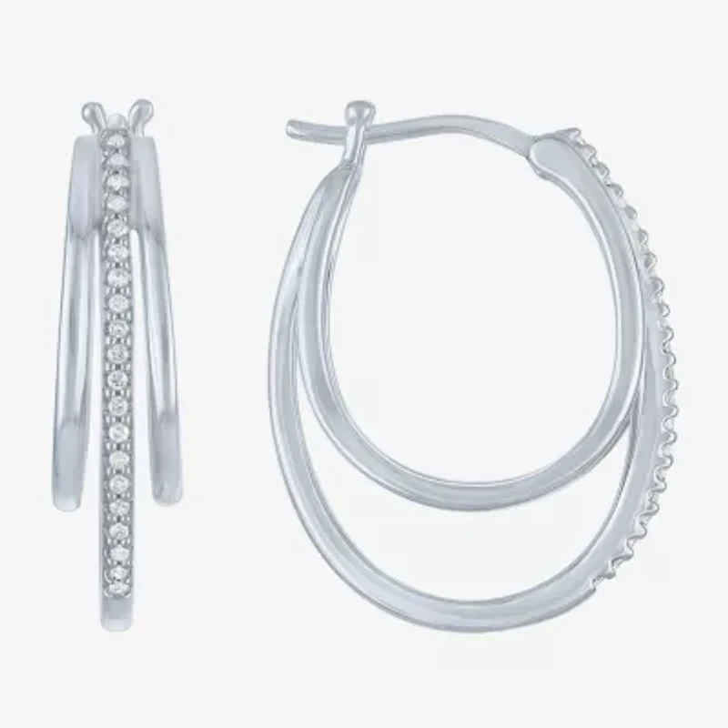 (G-H,Si2-I1) Womens 1/10 CT. T.W. Lab Grown White Diamond Sterling Silver 23.2mm Round Hoop Earrings