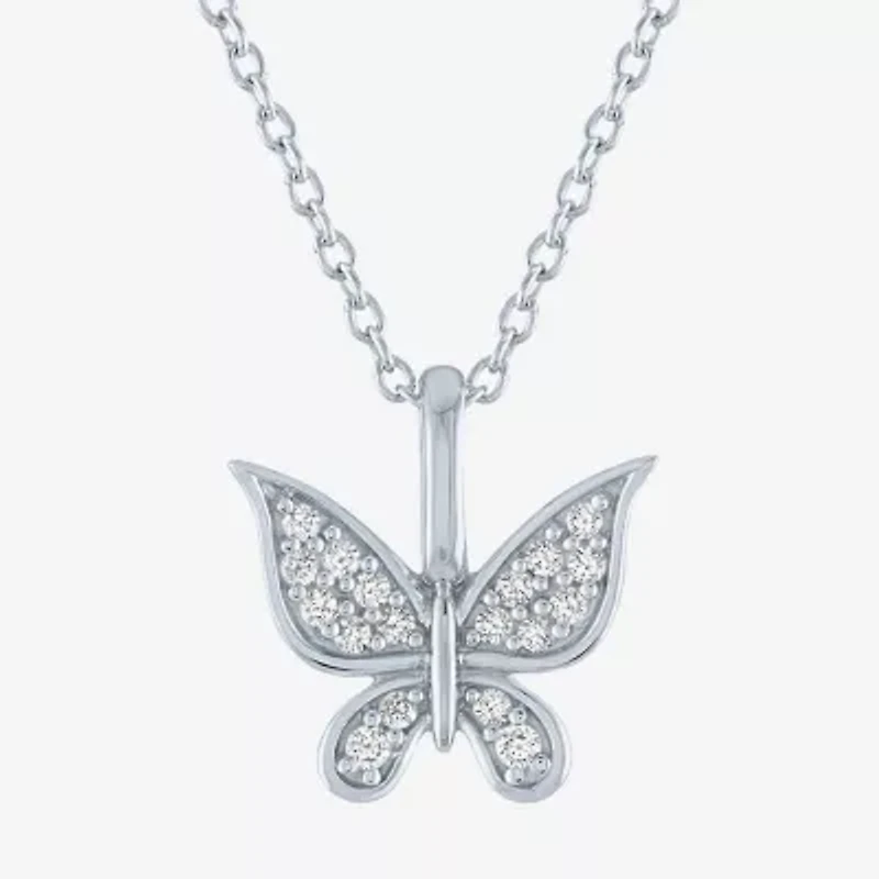 Butterfly (G-H, Si2-I1) Womens 1/10 CT. T.W. Lab Grown White Diamond Sterling Silver Animal Butterfly 16 Inch Pendant Necklace