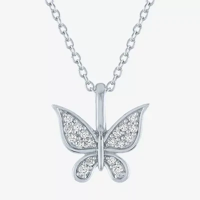 Butterfly (G-H, Si2-I1) Womens 1/10 CT. T.W. Lab Grown White Diamond Sterling Silver Animal Butterfly 16 Inch Pendant Necklace