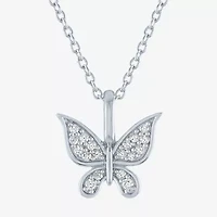 Butterfly (G-H, Si2-I1) Womens 1/10 CT. T.W. Lab Grown White Diamond Sterling Silver Animal Butterfly 16 Inch Pendant Necklace