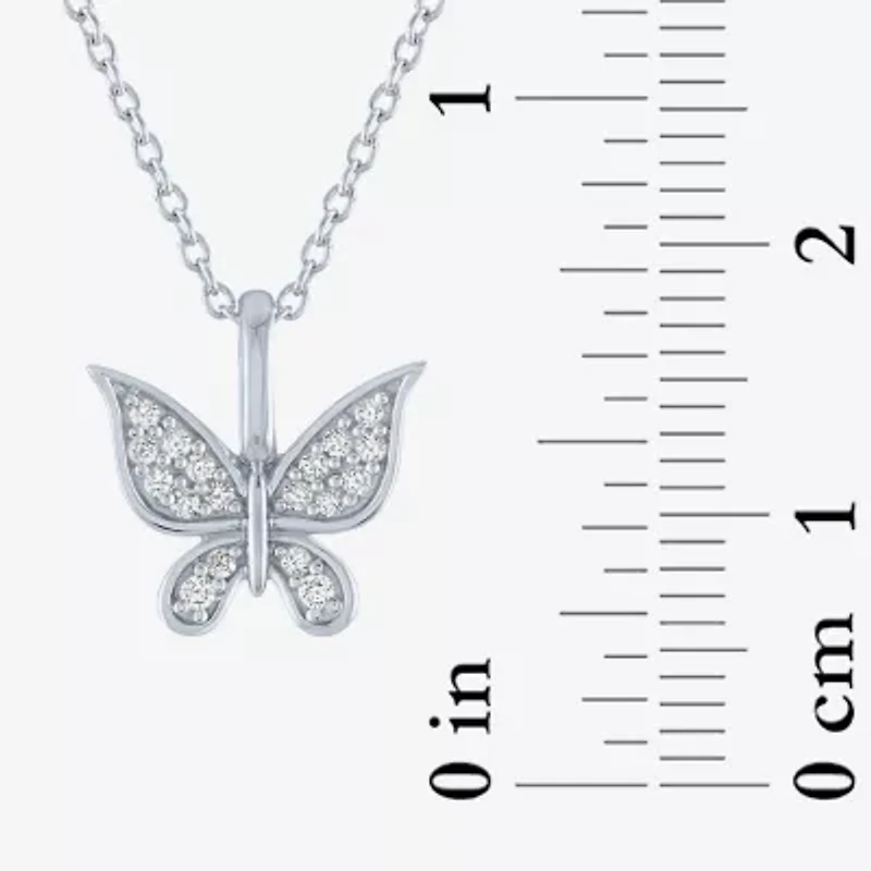 Butterfly (G-H, Si2-I1) Womens 1/10 CT. T.W. Lab Grown White Diamond Sterling Silver Animal Butterfly 16 Inch Pendant Necklace