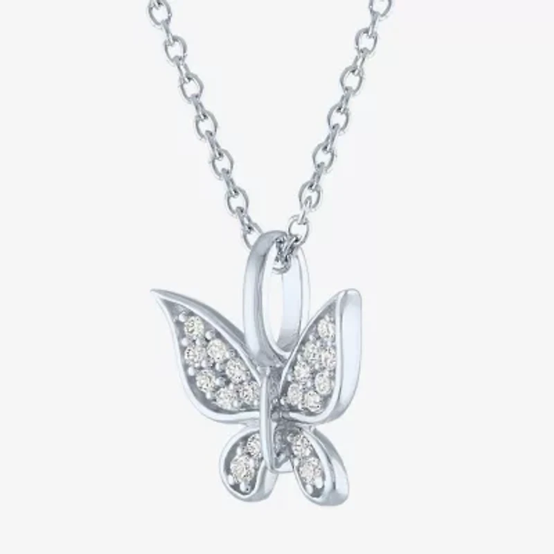 Butterfly (G-H, Si2-I1) Womens 1/10 CT. T.W. Lab Grown White Diamond Sterling Silver Animal Butterfly 16 Inch Pendant Necklace