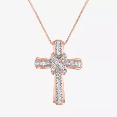 (G-H / Si2-I1) Womens 1/10 CT. T.W. Lab Grown White Diamond Sterling Silver Cross 18 Inch Pendant Necklace