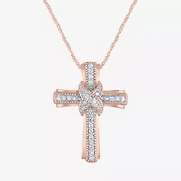 (G-H / Si2-I1) Womens 1/10 CT. T.W. Lab Grown White Diamond Sterling Silver Cross 18 Inch Pendant Necklace