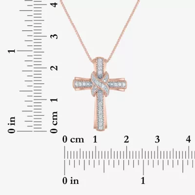 (G-H / Si2-I1) Womens 1/10 CT. T.W. Lab Grown White Diamond Sterling Silver Cross 18 Inch Pendant Necklace