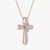 (G-H / Si2-I1) Womens 1/10 CT. T.W. Lab Grown White Diamond Sterling Silver Cross 18 Inch Pendant Necklace