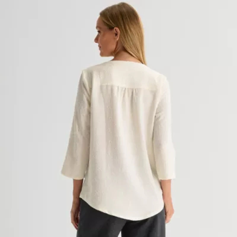 Liz Claiborne Plus Womens Split Crew Neck 3/4 Sleeve Tunic Top