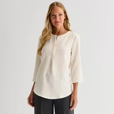 Liz Claiborne Plus Womens Split Crew Neck 3/4 Sleeve Tunic Top