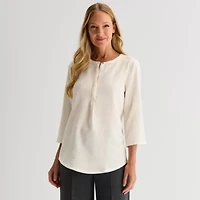 Liz Claiborne Plus Womens Split Crew Neck 3/4 Sleeve Tunic Top