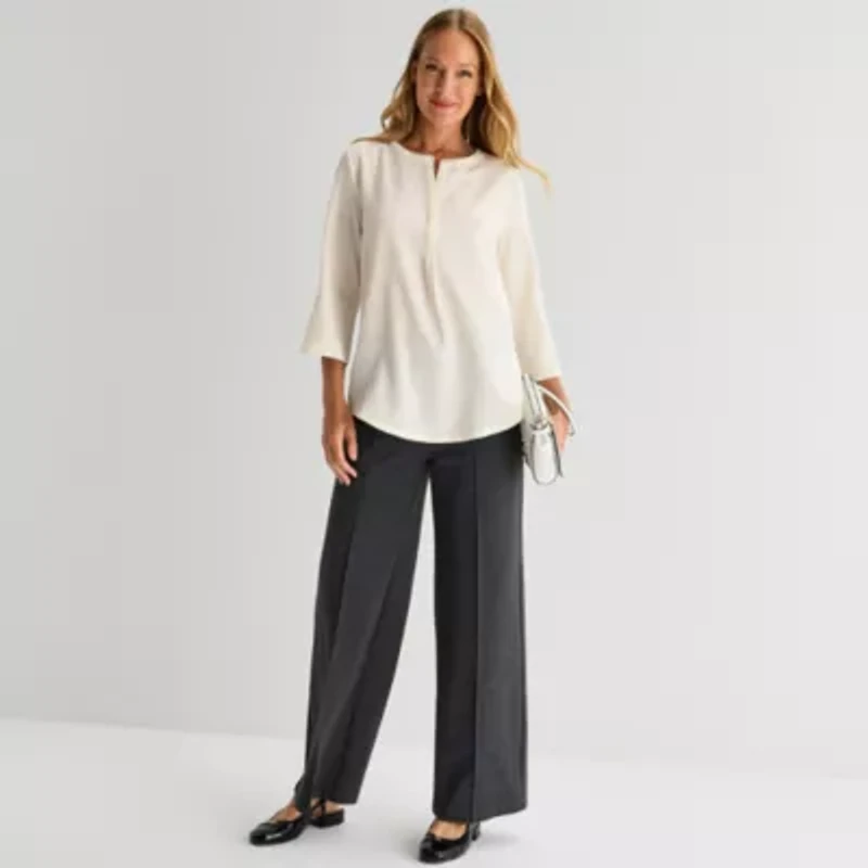 Liz Claiborne Plus Womens Split Crew Neck 3/4 Sleeve Tunic Top
