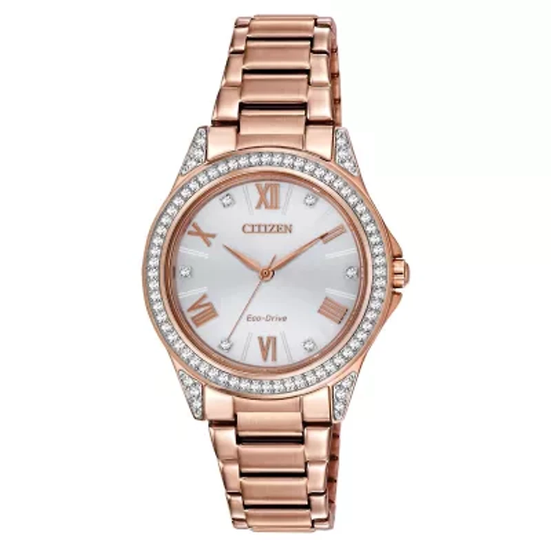 Citizen Womens Crystal Accent Rose Goldtone Stainless Steel Bracelet Watch Em0233-51a