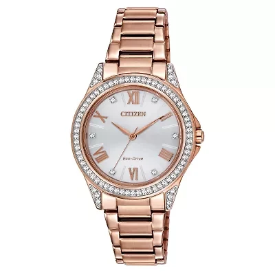 Citizen Womens Crystal Accent Rose Goldtone Stainless Steel Bracelet Watch Em0233-51a