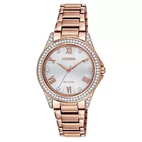 Citizen Womens Crystal Accent Rose Goldtone Stainless Steel Bracelet Watch Em0233-51a