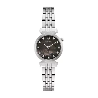 Bulova Classic Womens Diamond Accent Silver Tone Stainless Steel Bracelet Watch 96p221