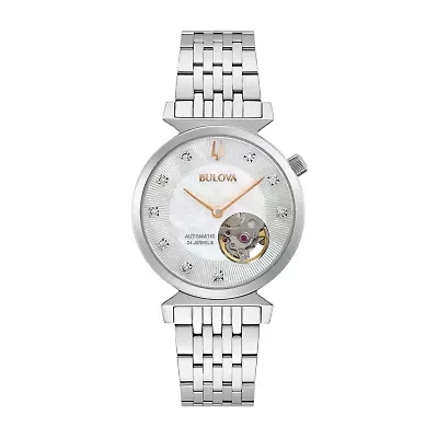 Bulova Classic Womens Diamond Accent Silver Tone Stainless Steel Bracelet Watch 96p222