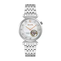 Bulova Classic Womens Diamond Accent Silver Tone Stainless Steel Bracelet Watch 96p222