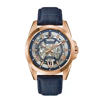 Bulova Classic Mens Automatic Blue Leather Strap Watch 97a161