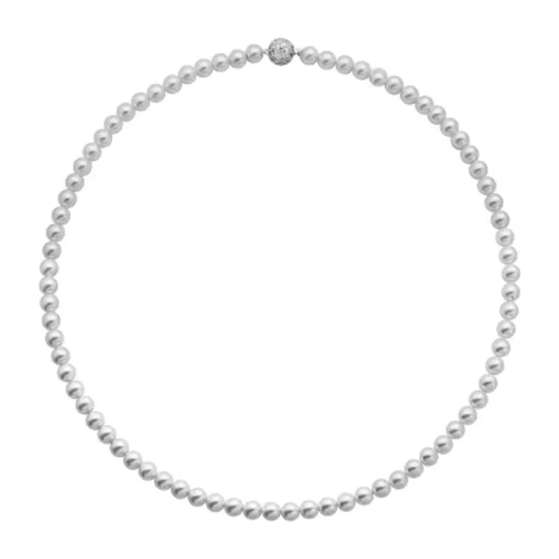 Womens Simulated White Simulated Pearl Sterling Silver Pendant Necklace