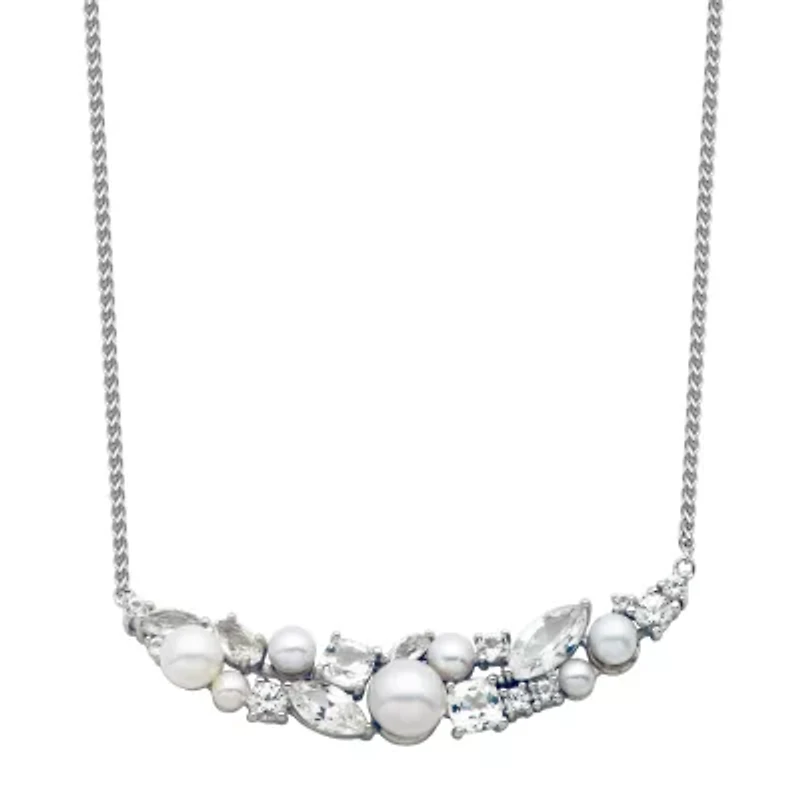 Womens Genuine White Cultured Freshwater Pearl Sterling Silver Pendant Necklace