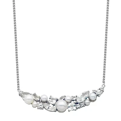 Womens Genuine White Cultured Freshwater Pearl Sterling Silver Pendant Necklace