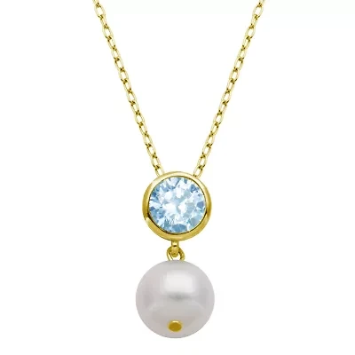 Womens Genuine White Cultured Freshwater Pearl 14K Gold Over Silver Pendant Necklace