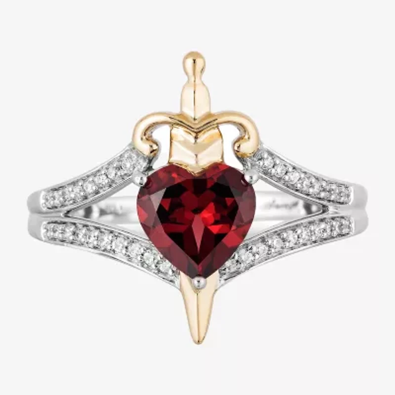 Enchanted Disney Fine Jewelry Villains Evil Queen Womens 1/10 CT. T.W. Genuine Red Garnet 10K Gold Over Silver Heart Princess Cocktail Ring
