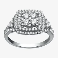 Diamond Blossom Womens 1 CT. T.W. Natural 10K White Gold Halo Cocktail Ring