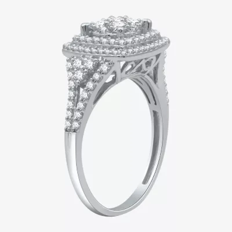 Diamond Blossom Womens 1 CT. T.W. Natural 10K White Gold Halo Cocktail Ring