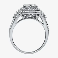 Diamond Blossom Womens 1 CT. T.W. Natural 10K White Gold Halo Cocktail Ring