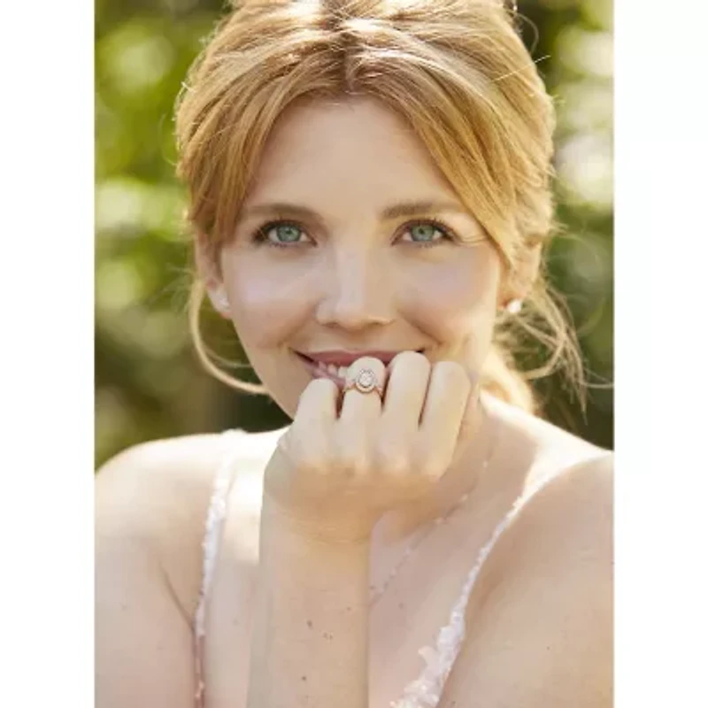 Signature By Modern Bride 1 CT.T.W. Natural Diamond Pear Shape Side Stone Halo Bridal Set 10K or 14K Gold