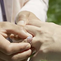 Signature By Modern Bride 1 CT.T.W. Natural Diamond Pear Shape Side Stone Halo Bridal Set 10K or 14K Gold