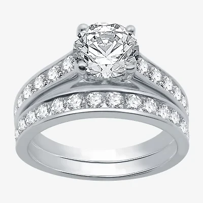 (F / SI2) Signature By Modern Bride Womens 2 1/2 CT. T.W. Lab Grown White Diamond Round Channel Bridal Set 10K Gold