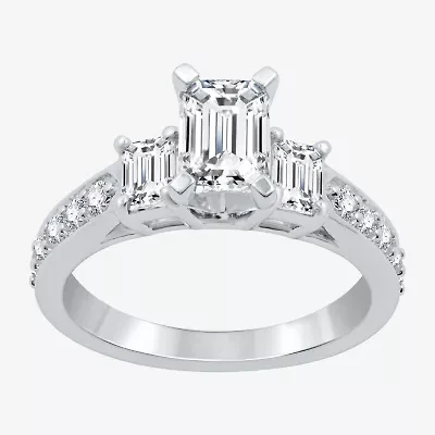 Signature By Modern Bride (H-I / Si1-Si2) Womens 2 CT. T.W. Lab Grown White Diamond 10K Gold Side Stone 3-Stone Engagement Ring
