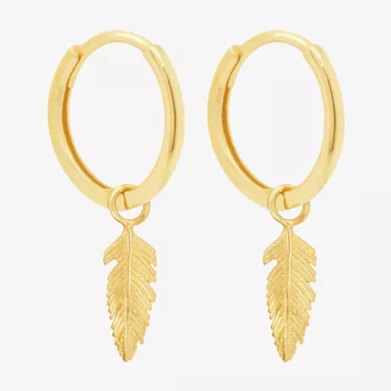 Feather Womens 14K Gold 12.7mm Hoop Earrings