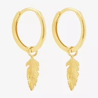 Feather Womens 14K Gold 12.7mm Hoop Earrings