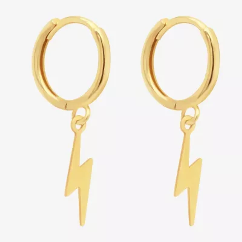 Womens 14K Gold 12.7mm LIghtning Bolt Hoop Earrings