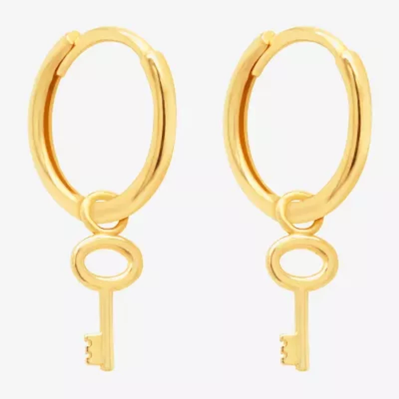 Womens 14K Gold 12.7mm Keys Hoop Earrings