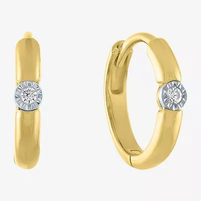 (G-H / I1-I2) Womens Diamond Accent Lab Grown White 10K Gold 11mm Hoop Earrings