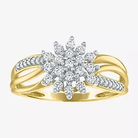 (G-H / Si2-I1) Womens 1/3 CT. T.W. Lab Grown White Diamond 10K Gold Cluster Cocktail Ring
