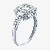 (G-H / Si2-I1) Womens 1/3 CT. T.W. Lab Grown White Diamond 10K Gold Cushion Halo Cocktail Ring