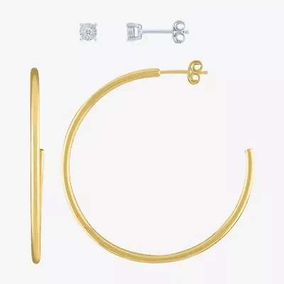 Yes, Please! (G-H / Si2-I1) Womens Diamond Accent Lab Grown White Diamond 14K Gold Over Silver Round 2 Pair Earring Set